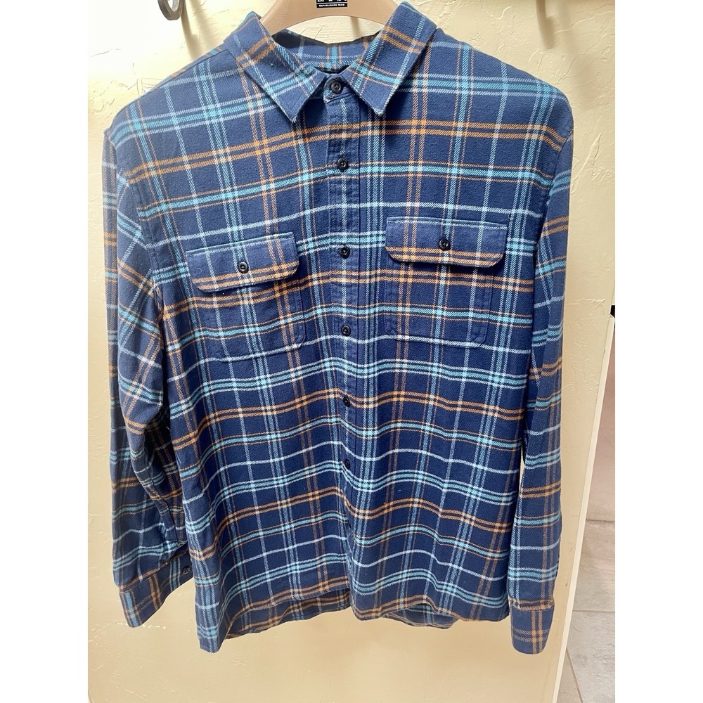L.L. Bean Flannel Active Outdoors Casual Blue Multi Plaid Shirt SZ L